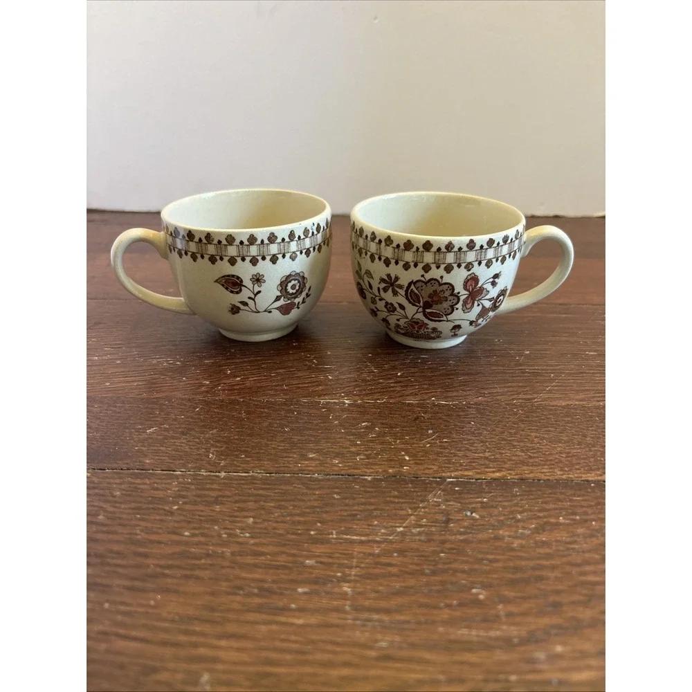Set of 2 Vintage Johnson Brothers Old Granite Jamestown Brown Tea‎ Cups